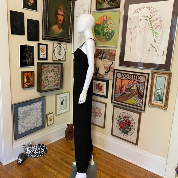 90s Vintage Shelli Segal Laundry Black Multi Cross Strap Column Maxi Gown Size 8 - Picture 5 of 10